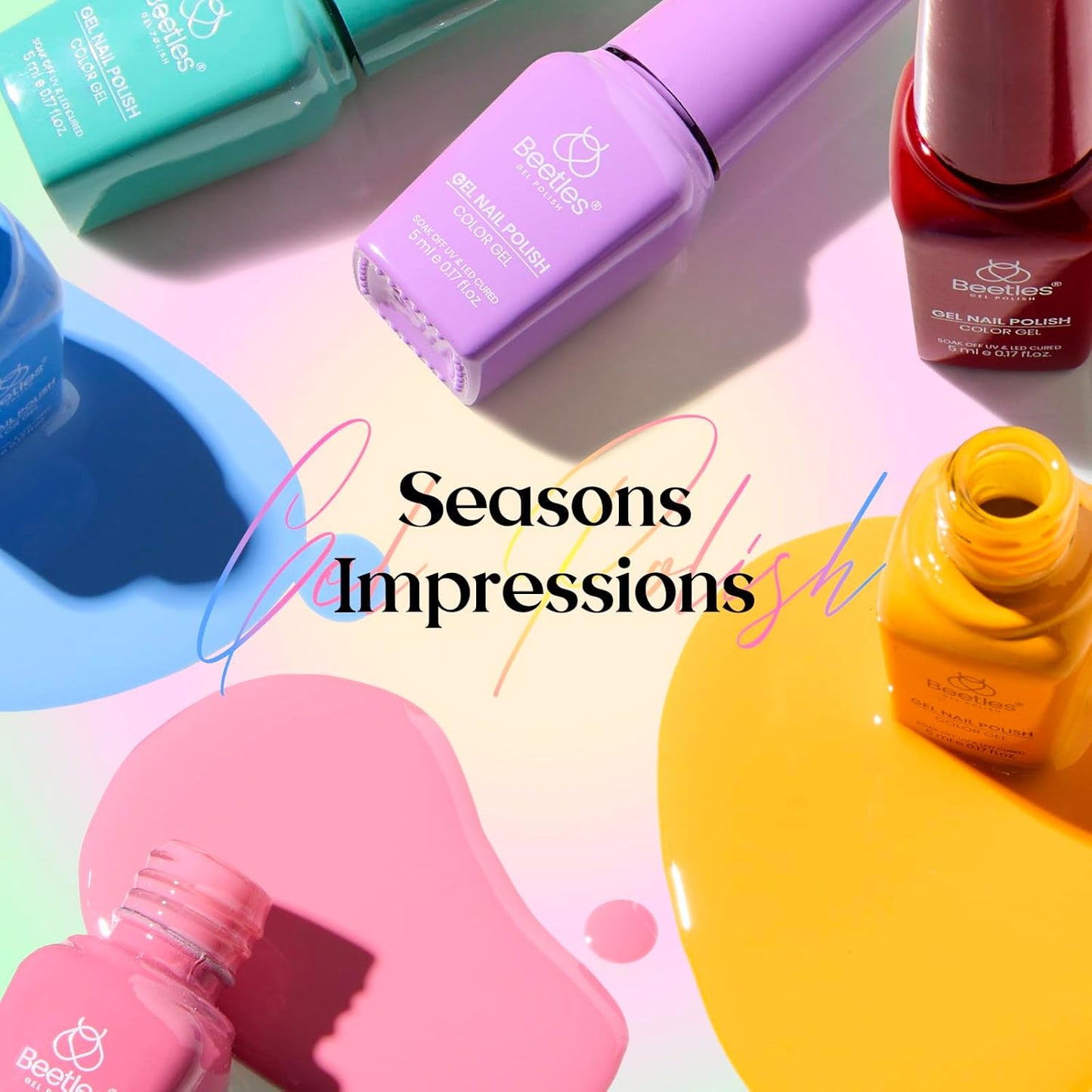 Beetles Gel Nail Polish Seasons Impressions Collection - 25 Colors Uv Gel Nail Kit Brown Burgundy Black White Red Pink Nude Green Purple Blue Glossy Matte Glitter Top Base Coat Gifts for Women