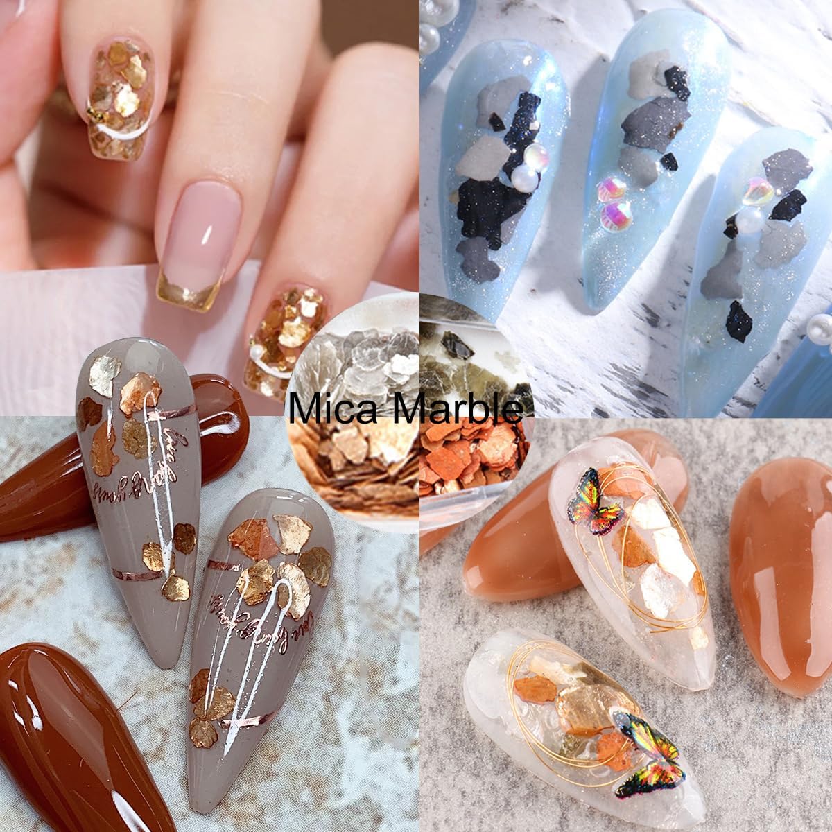 3 Boxes 36 Grids Nail Art Foil Flakes Glitter Irregular Mica Seashell Flakes,Nail Supplies Glitter Slice Colorful Marble Seashell DIY Acrylic Decorations Charms
