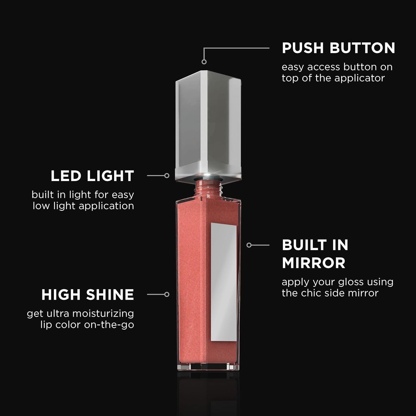 Pure Cosmetics Pure Illumination Lip Gloss - LED-lit Applicator w/Side Mirror - Non-Sticky, Moisturizing & Hydrating Lip Glosses - Soothes & Protects Dry Chapped Lips (Cosmic Latte)