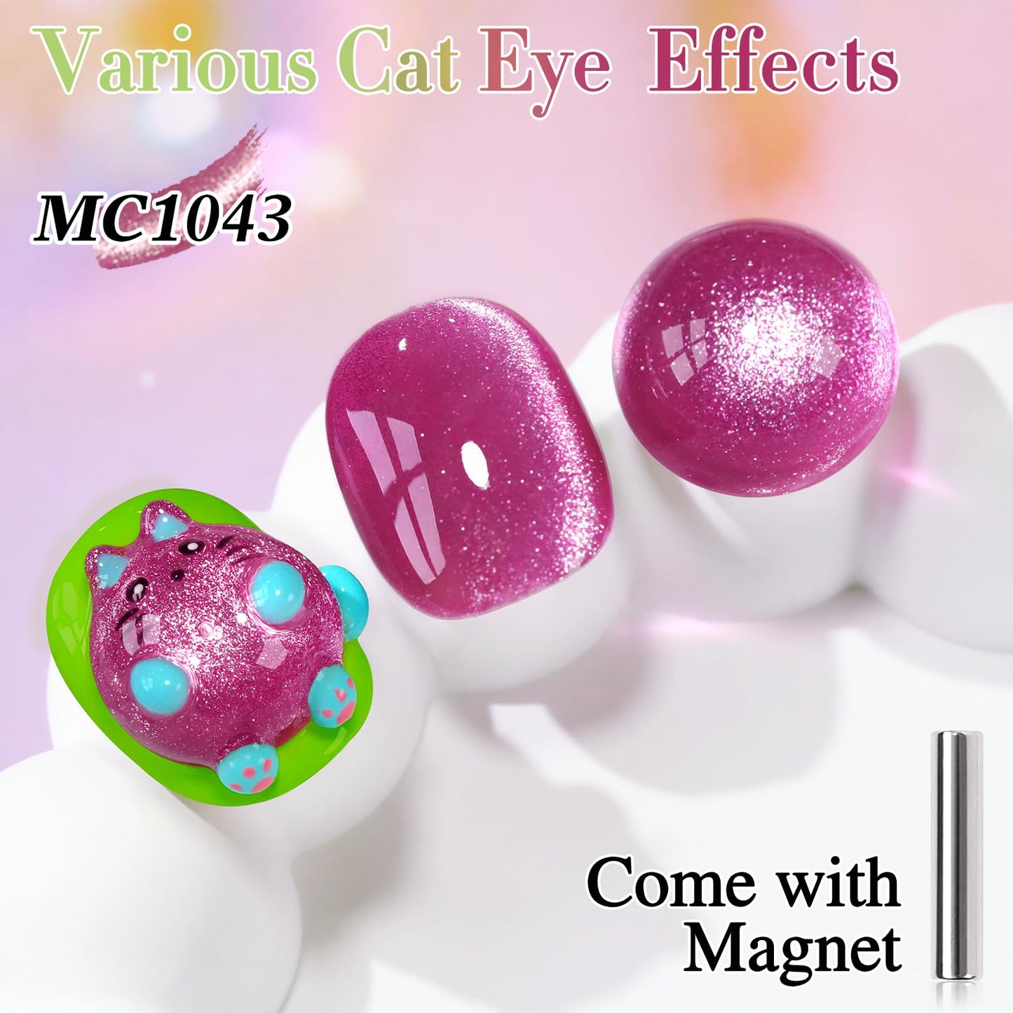 Double Rhythm Cat Eye Gel Polish with Magnet 15ML Holographic Glitter Shimmer Translucent Sheer Color Jelly Glass Magnetic Gel Polish Salon DIY at Home (Purple Pink-MC1043)