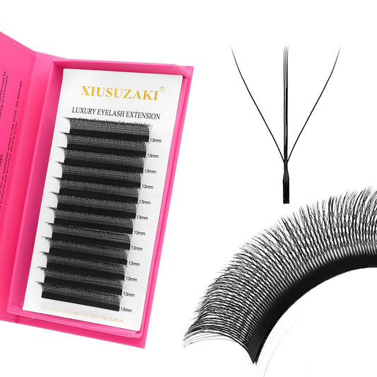 Lash Extensions Three Core Tips 3D Eyelash Extensions W Shape 0.07mm Thickness D Curl 12mm Premade Fans Easy Fan Volume Lashes Matte Black Crisscross(W-3D-Three Core-0.07-D,12mm)