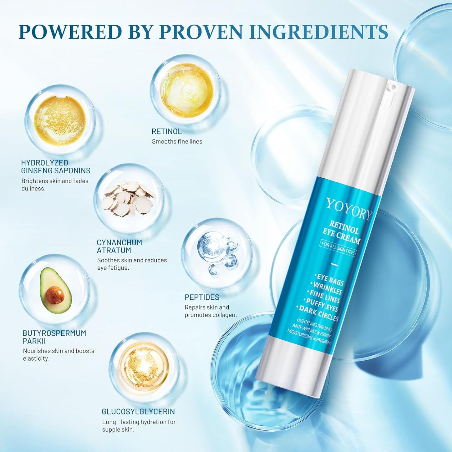 Retinol Under Eye Cream - Anti-Aging Eye Cream for Eye Bags, Dark Circles, and Fade Wrinkles, Fine Lines, Puffy eye Skin Care Treatment for Women and Men, 20ML(Blue)