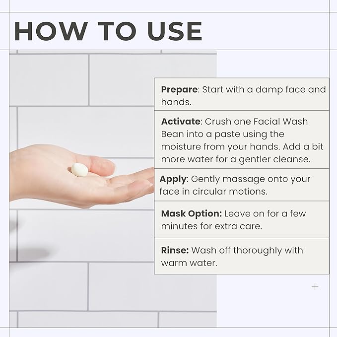 3-in-1 Solid Facial Cleanser, Exfoliator, and Wash-off Mask - Vegan, Cruelty-Free, Plastic-Free, Travel-Friendly, 1 Month Supply (60 Crushable Tablets) in Tin (Purifying Beans in Tin)