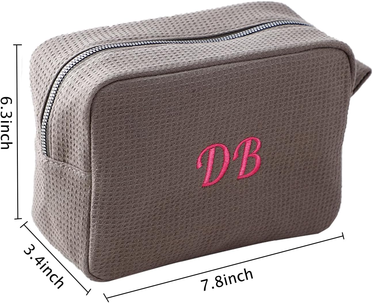 Personalized Embroidered Makeup Bag,Custom Waffle Fabric Cosmetic Pouch for Women, Travel Makeup Pouch (1, Gray)