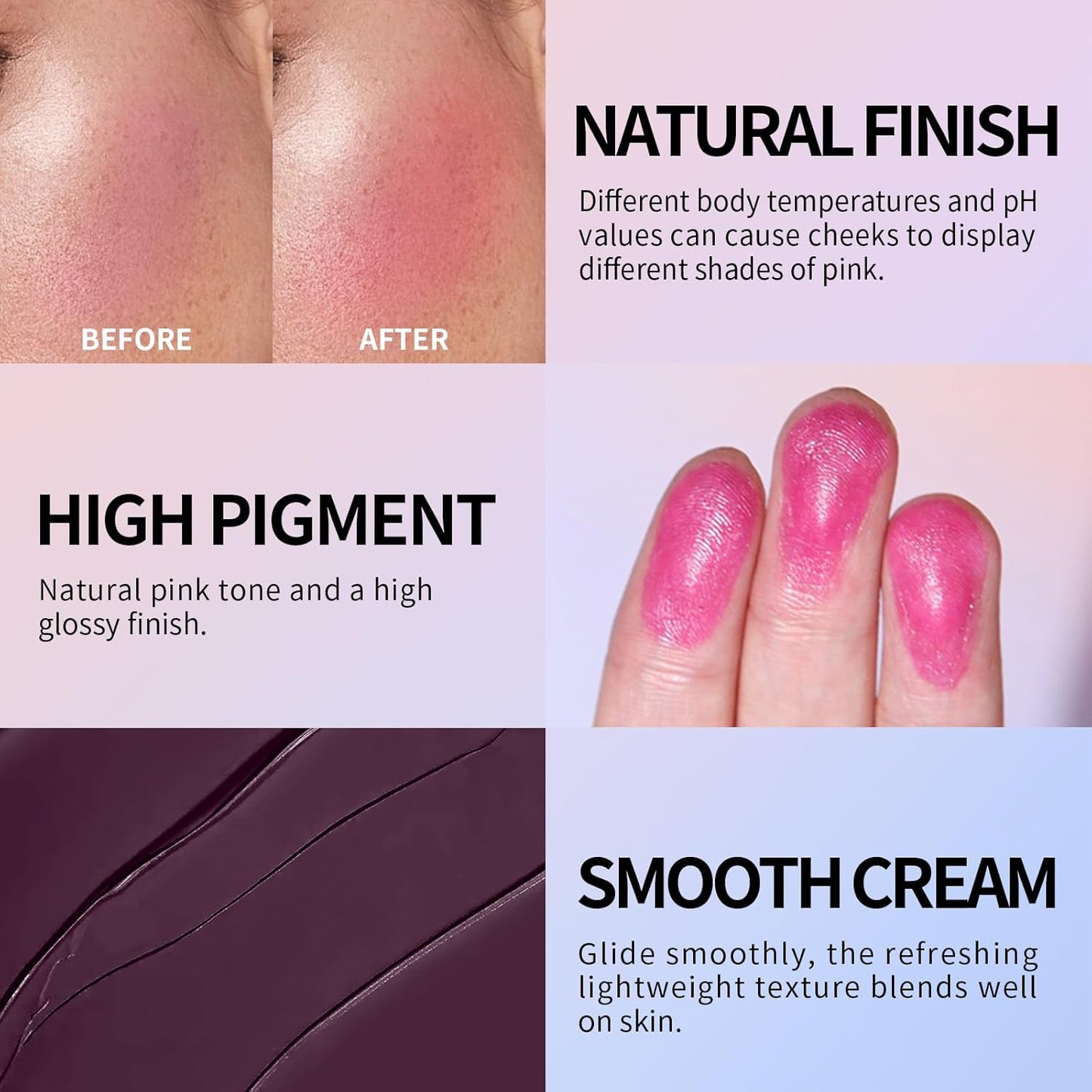 KYDA Black Cream Blush, Color Changing Tint, Magic Black Blush for Cheek & Lip, Natural Pink Glossy Face Blusher, Moisturizing Lightweight, Crystal Make Up Blush