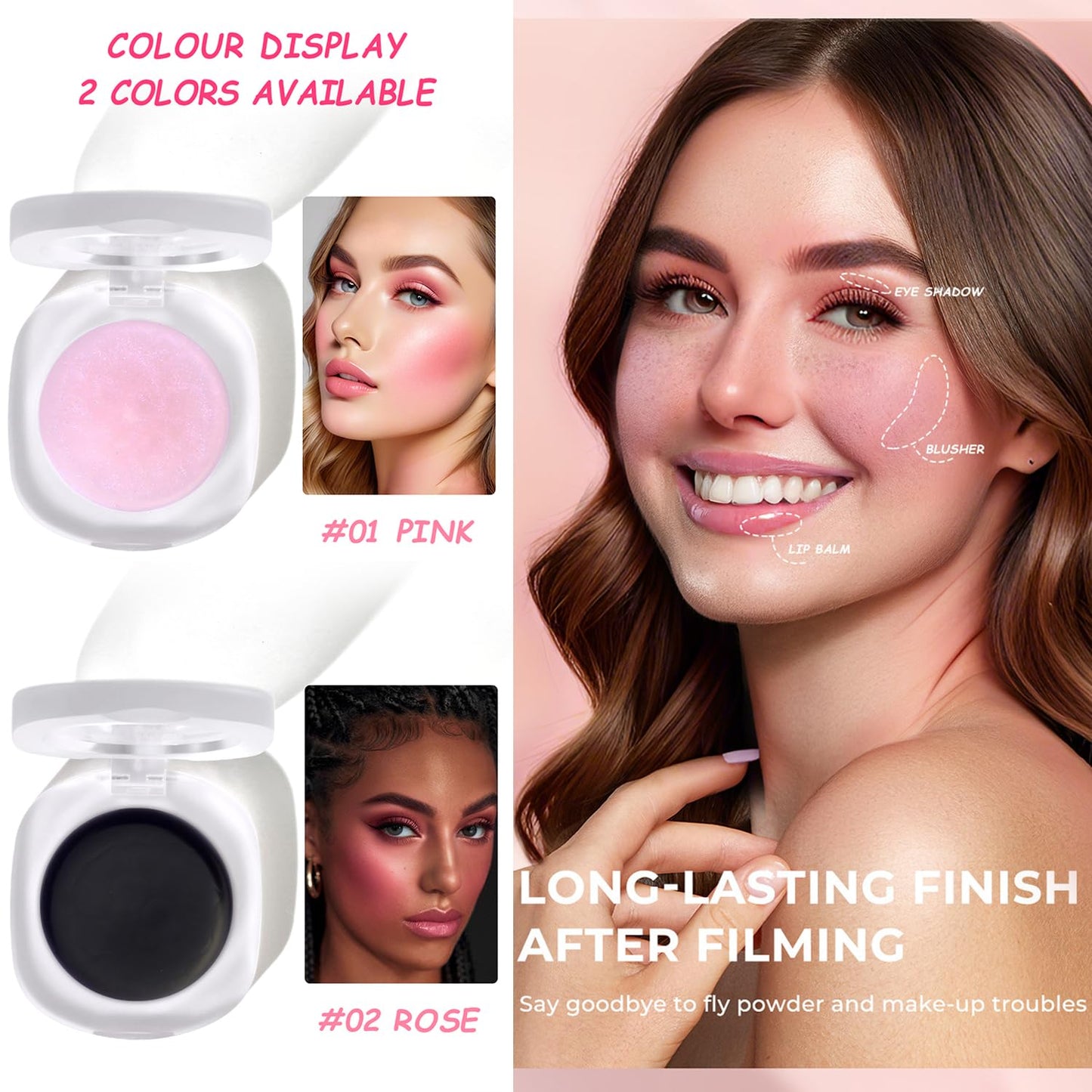 Cream Blush Makeup, Natural Pink/Black Glossy Face Blusher, Color Changing Cream Blush for Cheek and Lip Tint, Blendable Formula, Matte and Dewy Finish Lightweight Blush Makeup (Black, One)