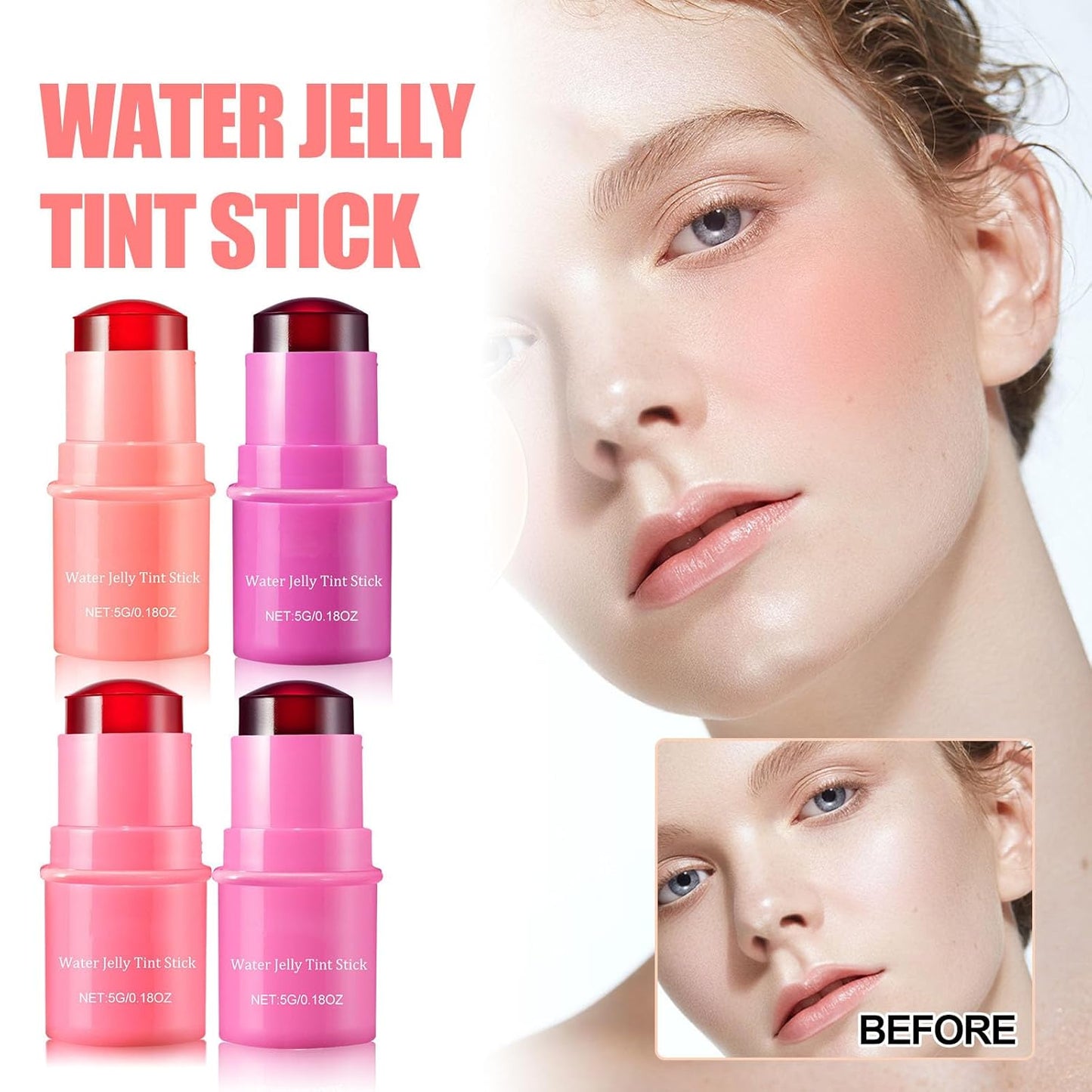 Milk Water Jelly Tint, Sheer Lip & Cheek Stain, Milk Jelly Blush Stick, Buildable Watercolor Finish, 1,000+ Swipes Per Stick. (Coral)