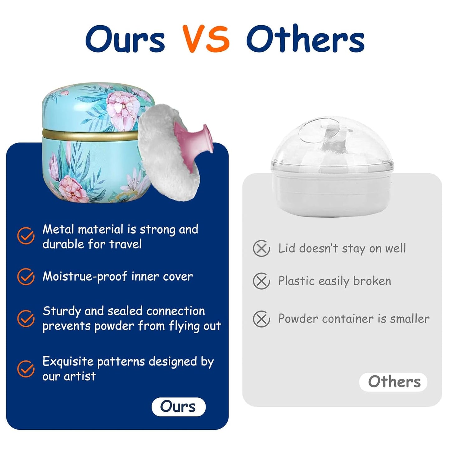 Body Powder Puff and Container for Dusting Powder, Women Powder Puff and Powder Case for Bath and Travel (Peony)