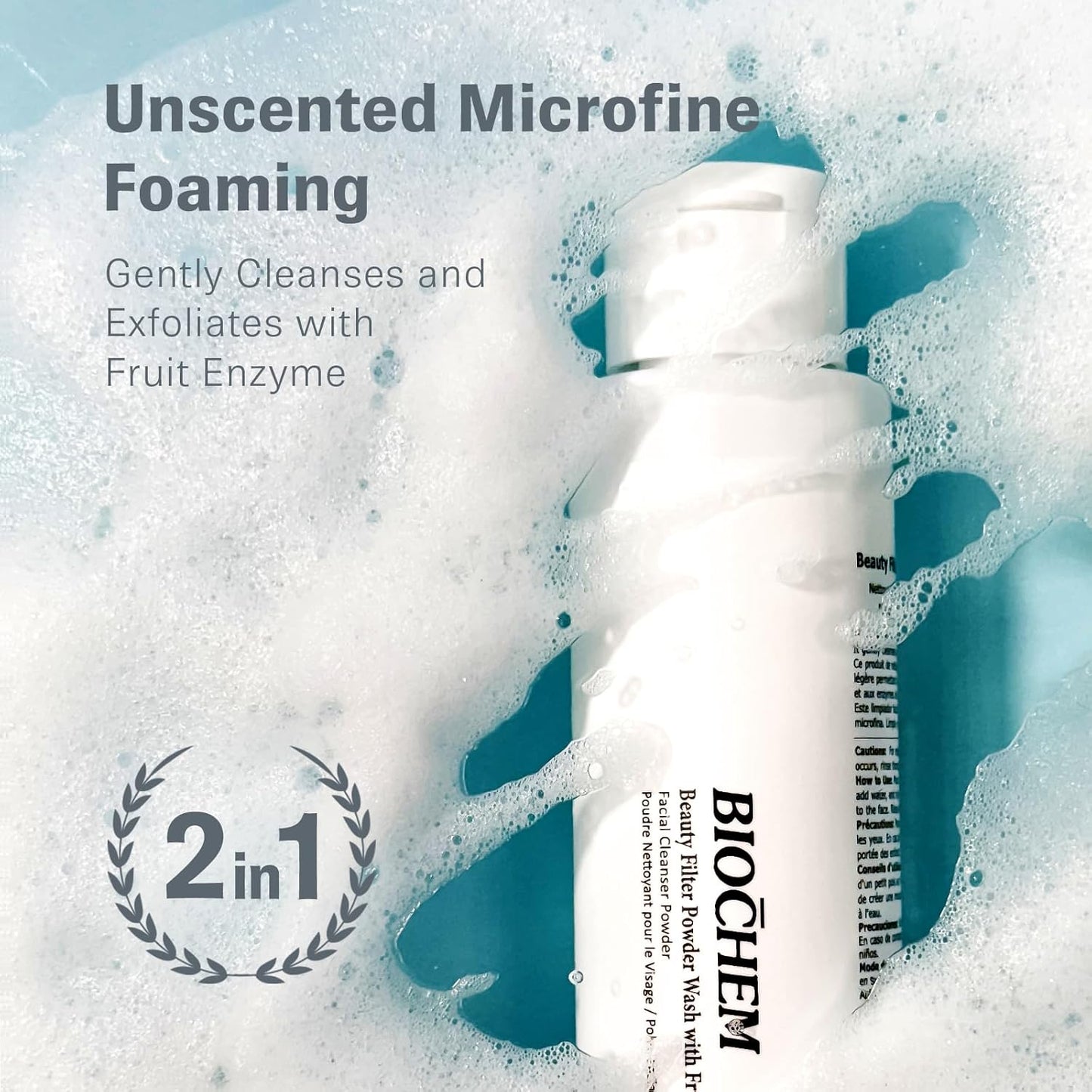 BIOCHEM Beauty Filter Powder Face Wash with Fruit Enzyme, Daily Wash with Papaya & Pineapple Enzyme, Gentle Plant-Based Low pH Exfoliator Cleanser for Women & Men, Sensitive Skin (1.59 fl oz / 45 g)