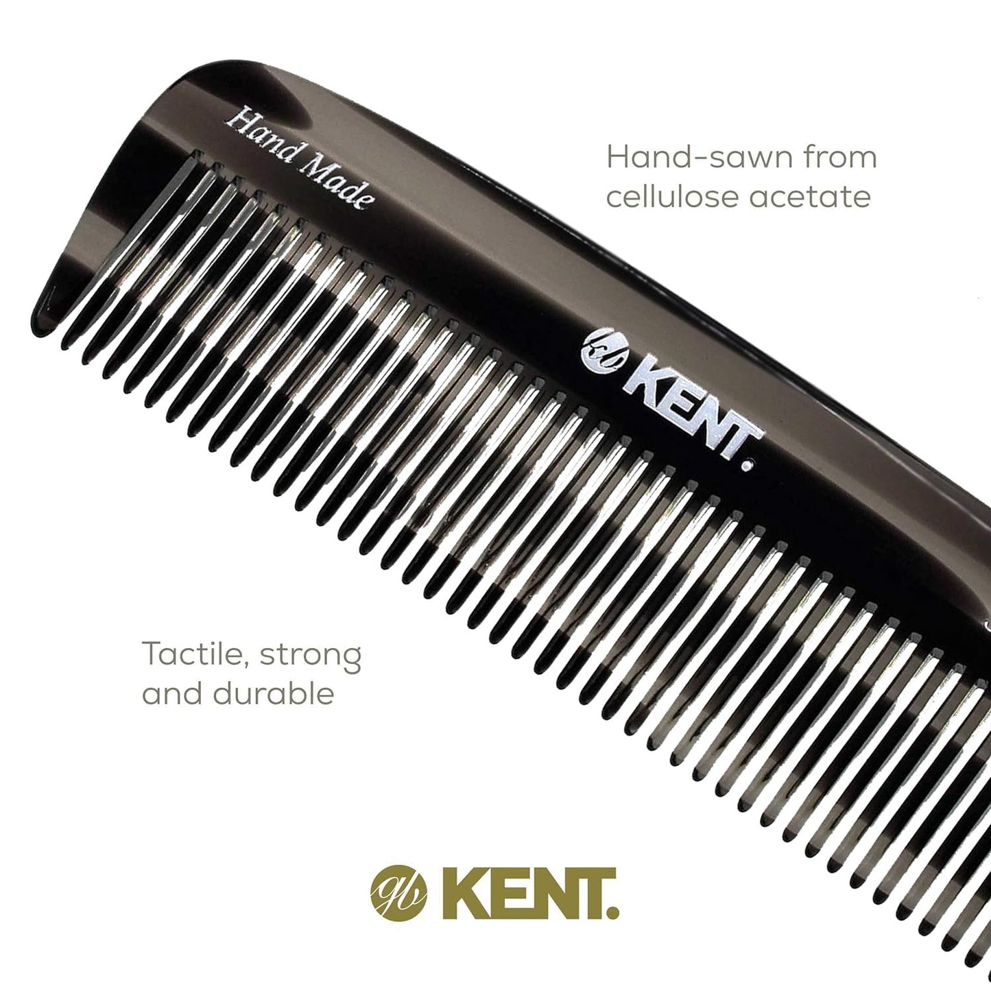 Kent 12T Black Graphite Pocket Comb - Handmade Wide Tooth Hair Comb for Men, Women, and Kids - Travel, Beard, and Mustache Comb - Saw Cut and Hand Polished Made in England