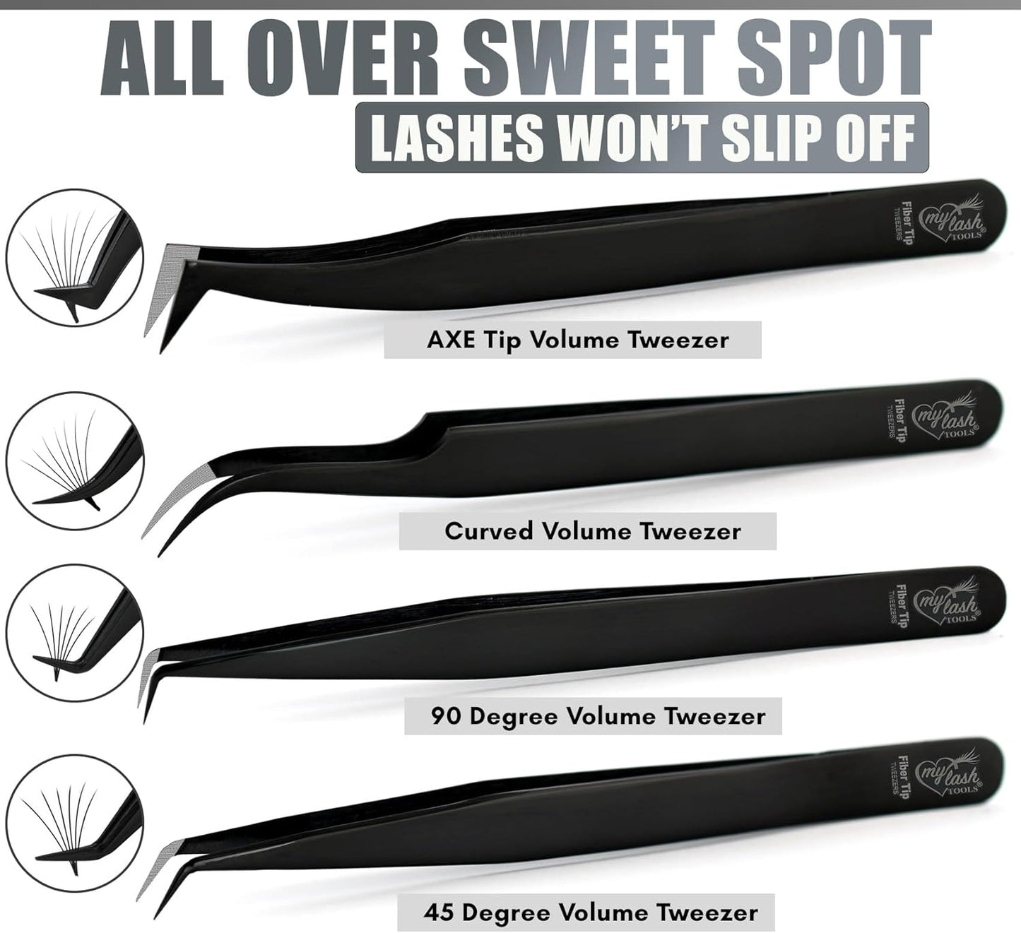 Fiber Tip Lash Tweezers for Lash Extensions, Precision Boot Volume Eyelash Extensions Tweezers Japanese Steel Curved & Isolation fiber grip tweezers pinzas para pestaas (4pcs Set)