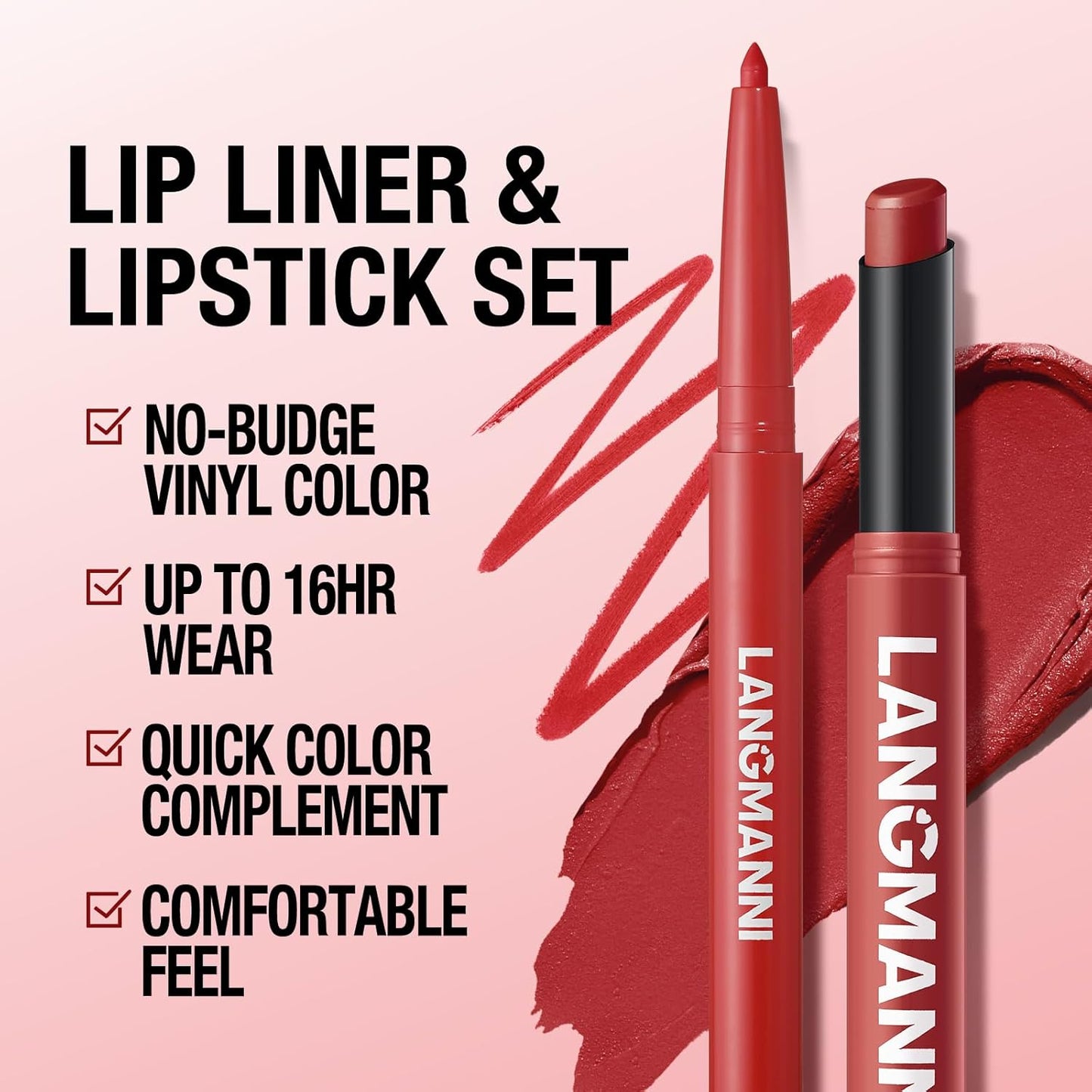 Jolilab 4Pcs Lip Set: 2 Colors Lip Liner+2 Colors Lipstick, Matte/Creamy,Smooth Creamy Texture,Long-Lasting,Bold/Nude Shades for Daily/Party, Vegan, Gift for Makeup Lovers.(#03+04)