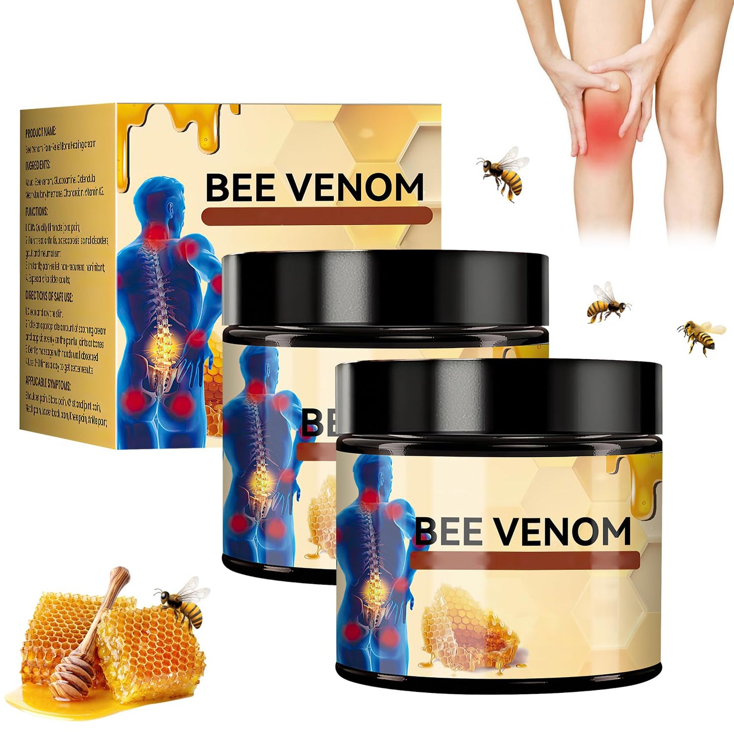 Bee Venom Cream, Bee Venom Advanced Joint and Bone Cream, New Bee Venom Professional Cream, Bee Venom Joint Cream, New Bee Venom Gel, for All Parts of the Body (2 Pcs)