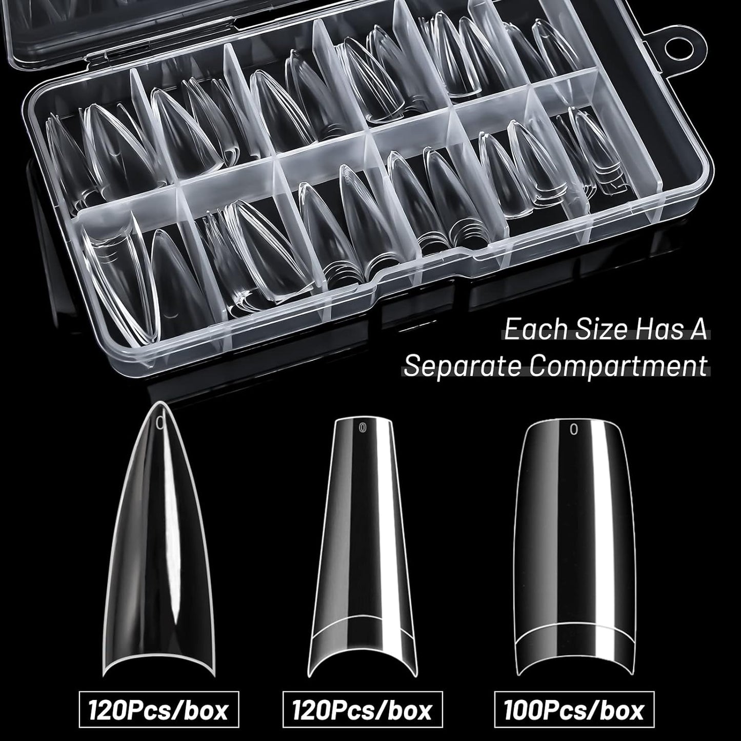 krofaue 3 Styles False Nail Tips Kit,340PCS Clear Coffin French Stiletto Nail Tips Half Cover Acrylic Artificial Press on Nails for Nail Extension Soft Gel Tips Art DIY