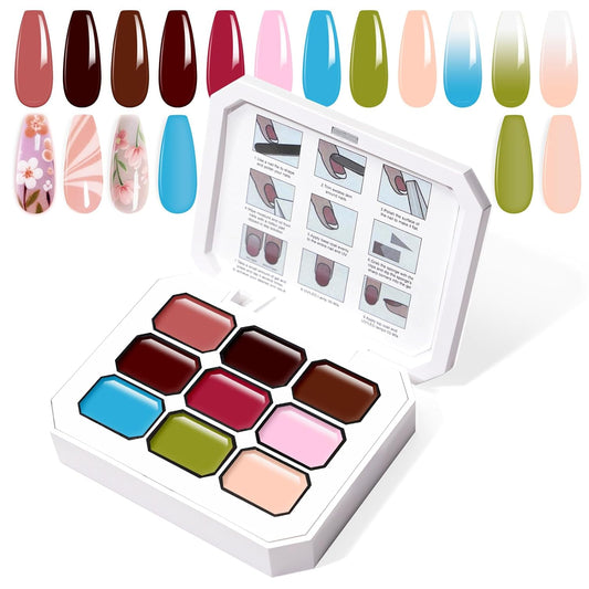 Gradient Painting Gel, 9 Colors Ombre Gel Nail Polish for Pigment Pat Nails Aura Nails French Manicure Soak Off UV Long-lasting Home Salon DIY Nail Art Canyon Bloom