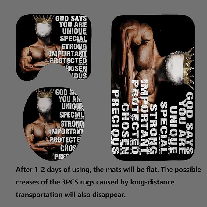 4PCS African American Shower Curtain Set, Black Shower Curtain, Black King Afro Black Man Bathroom Decor, Non-Slip Bath Mat, Positive Motivational Inspirational Gifts for Men, Man Cave Decor