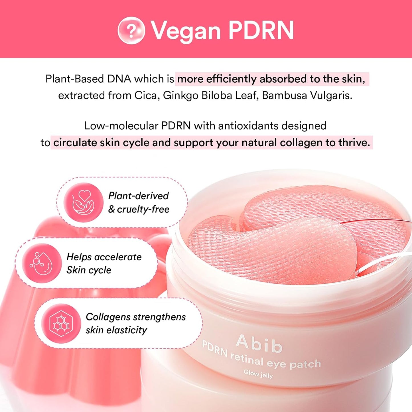 Abib PDRN Retinal Eye Patch Glow jelly 60 Patches, Korean Under Eye Patches for Puffy Eyes and Dark Circles, Anti-Wrinkle, Collagen, Caffeine, Niacinamide