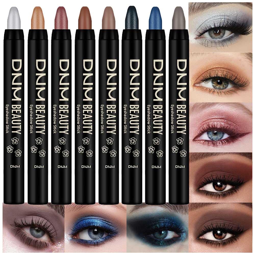 evpct 8Pcs Cream Eye Shadow Brightener Sticks Set for Eyes, Silver Sand Gold Orchid Rose Mocha Deep Mauve Midnight Royal Blue Stone Shimmer Matte Pencil Eye shadow Crayon Stick Palette Makeup Set07