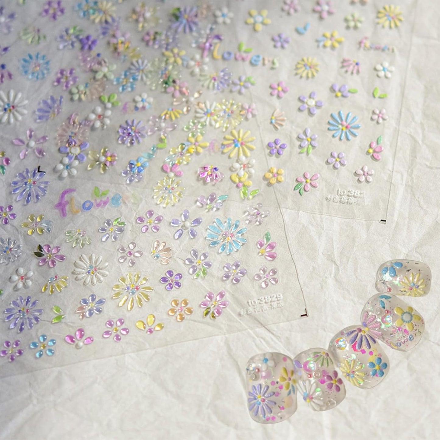 5D Flower Nail Art Stickers,Embossed Self-Adhesive Colorful Floral Nail Decals Cute Daisy Small Flower Floral Nail Art Supplies Summer Nail Design for Women and Girls DIY Manicure Decoration