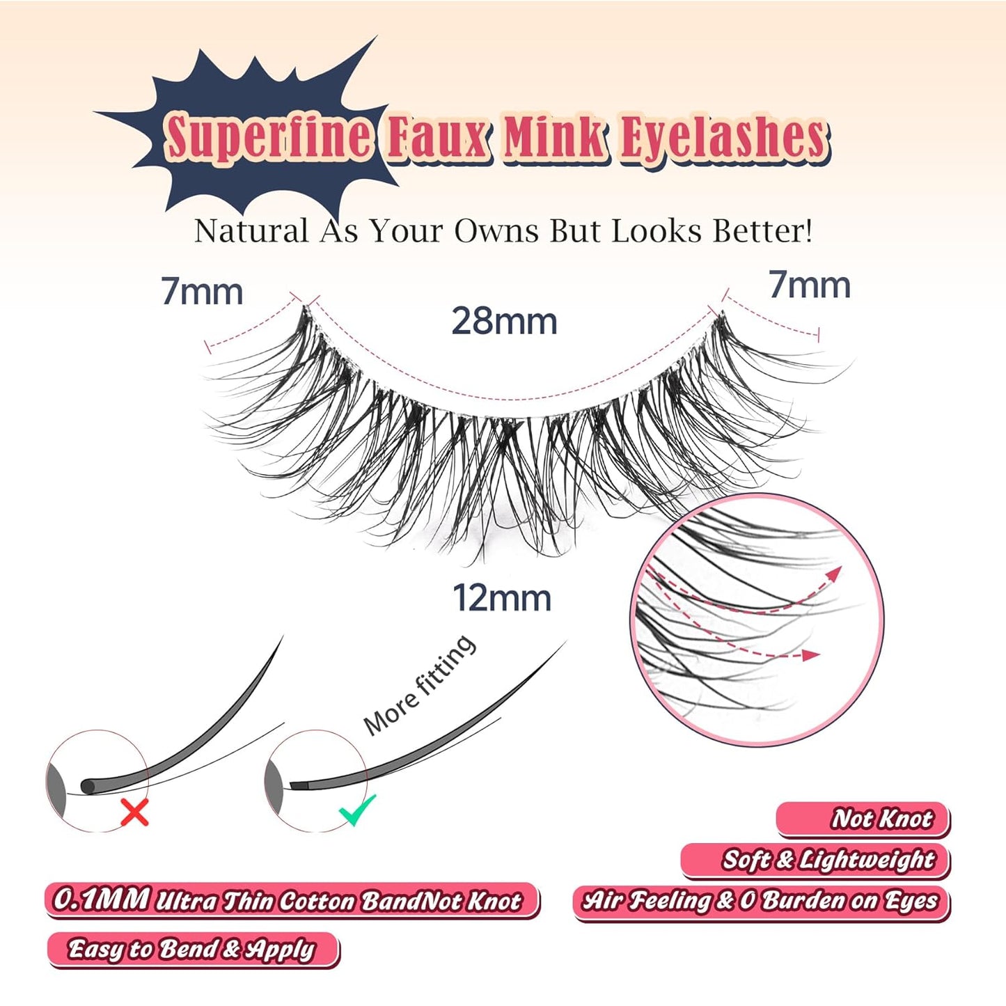 Natural Lashes False Eyelashes 12 MM Short Lashes WIspy 3D Volume Fake Eyelashes Pack C Curl Soft Eye Lash with Thin Cotton Band 7 Pair False Lashes Siligli