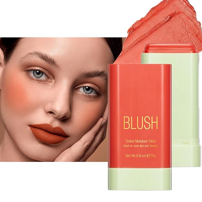 Blush Stick, Cream Blush Stick for Cheeks & Lips, Blendable Long-Lasting Multi-Use Contour Stick & Highlighter Makeup (#3 CORAL ORANGE)