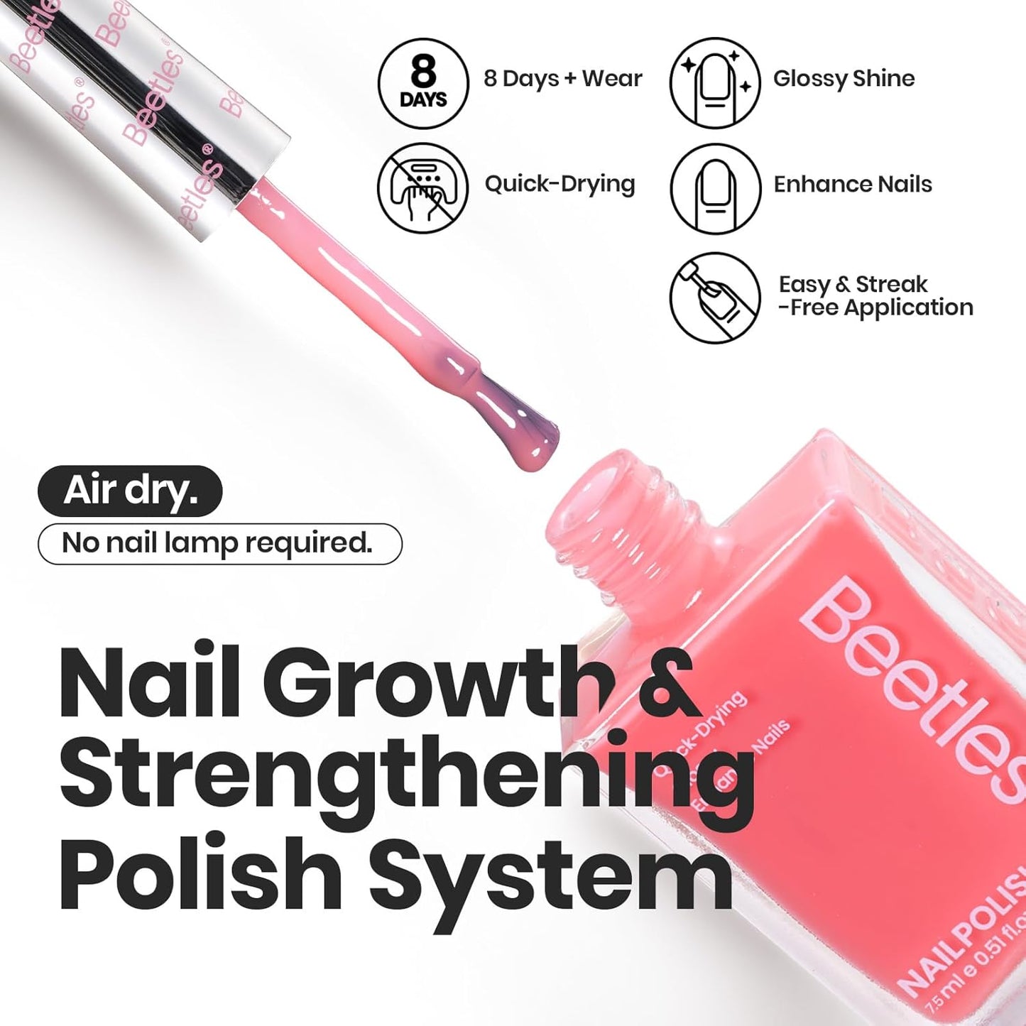 Beetles Nail Polish Set Heartbeat-6 Colors Hot Pink White Jelly Nude Pink Nail Polish Set Shimmer Pearl Quick Dry Finger Nail Polish DIY Nail Art Salon Home Gift for Women & Girls