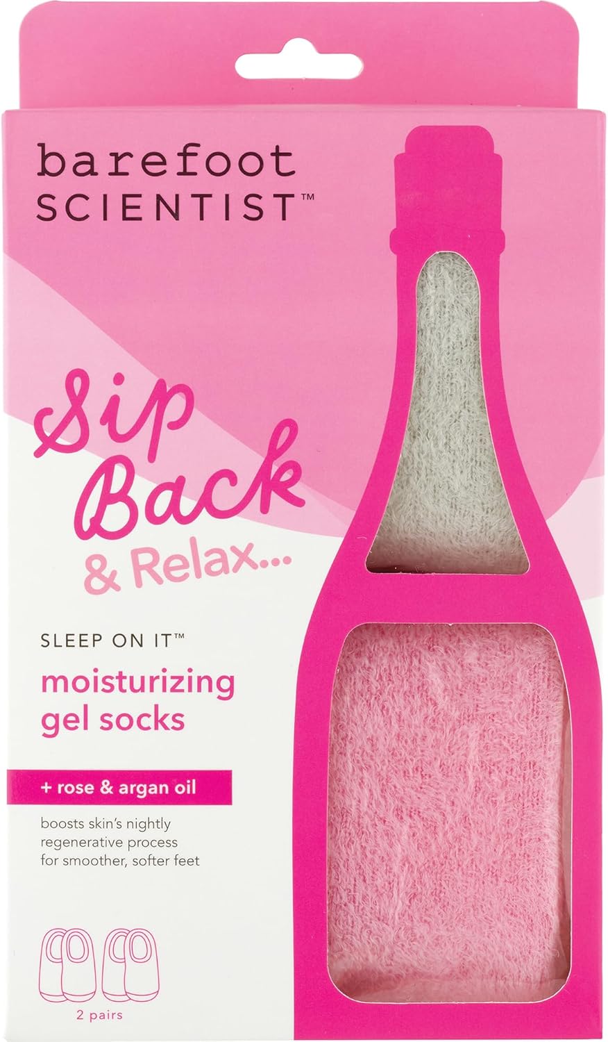 Barefoot Scientist Sleep On It Overnight Moisturizing Gel Socks, Nourish Your Feet, Sip Back & Relax, Pink and Champagne, 2 Pack