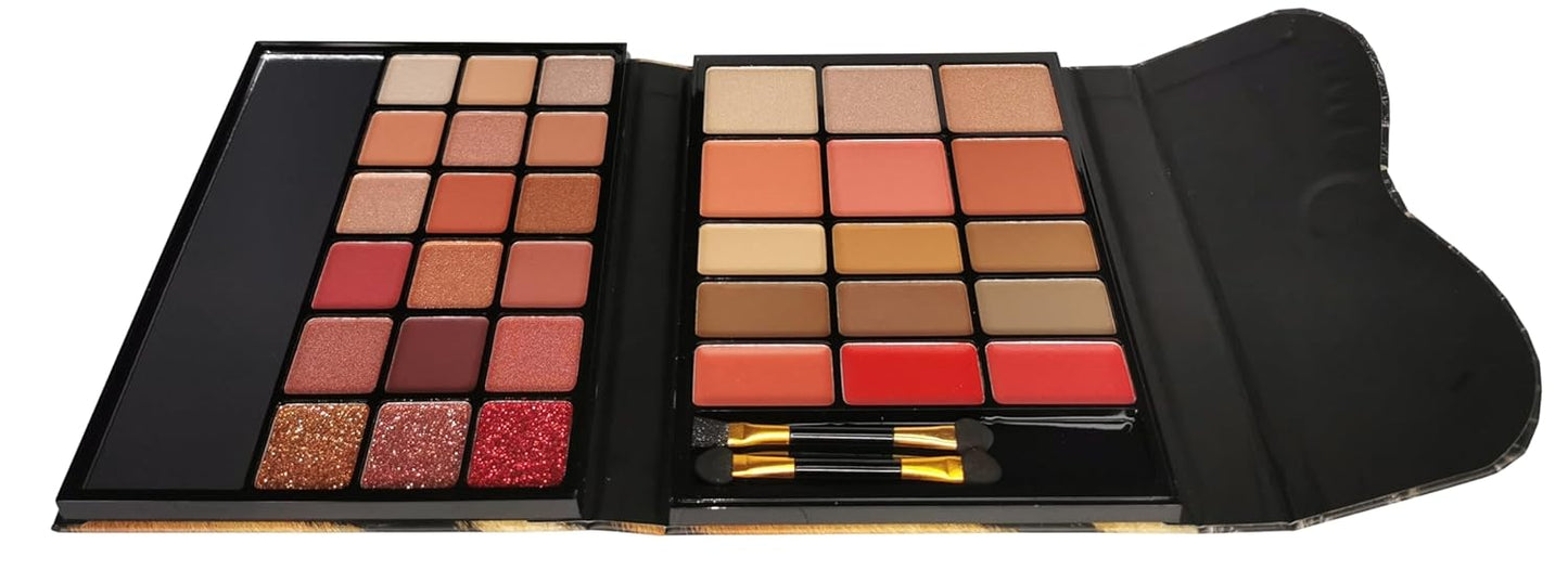 Beauty Makeup Palette 33 Pigmented Colors Professional Eyeshadow Blush Highlighter Contour Glitter Matte Set with Brushes Ideal Makeup Kit for Eyes Lips and Face