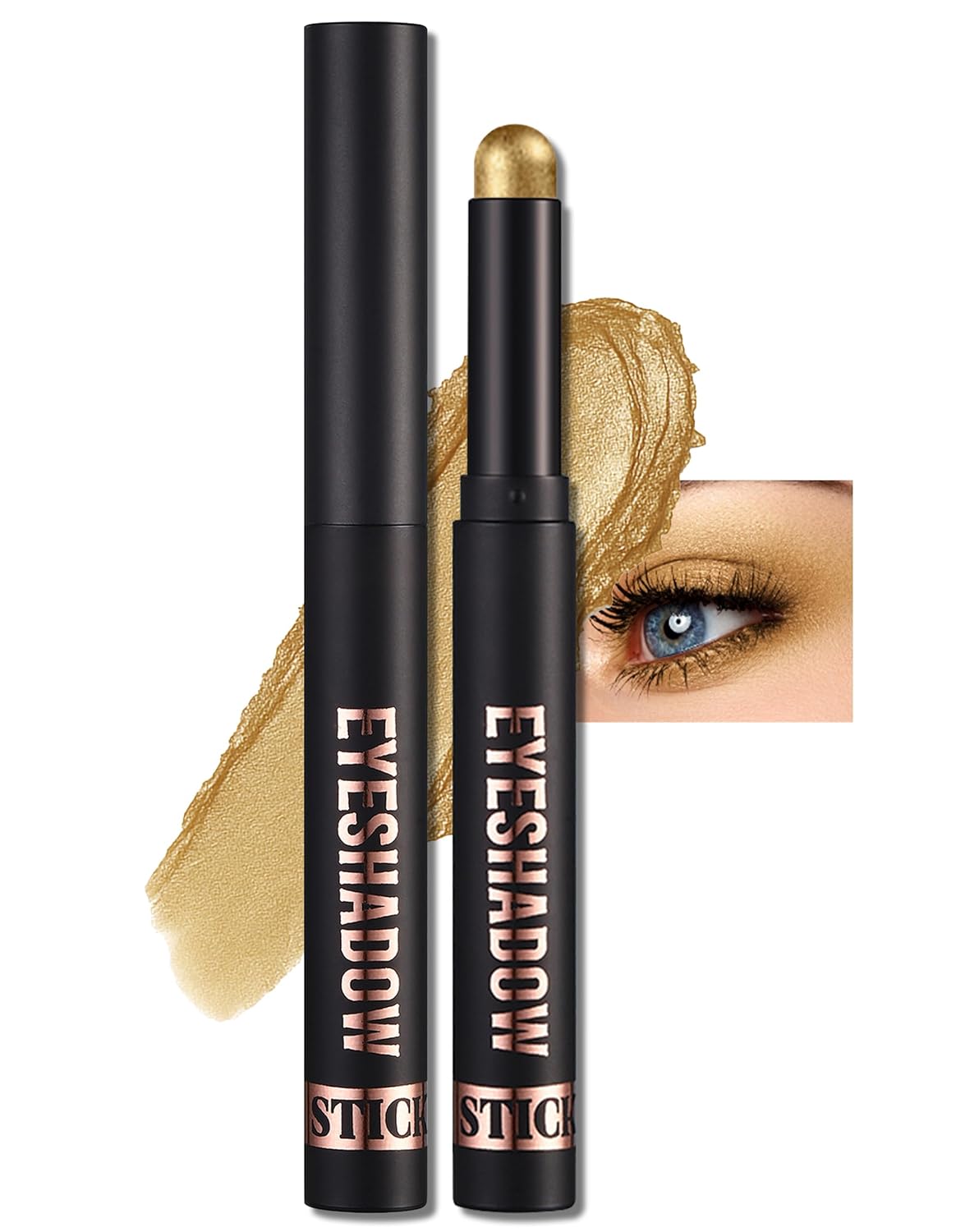 Erinde Shimmer Cream Eyeshadow Stick, Long Lasting Metallic Eye Shadow Sticks, Waterproof Creamy Glitter Eyeshadow Pencil, High Pigmented Blendable Neutral Eye Makeup, 13 Warm Gold Shimmer
