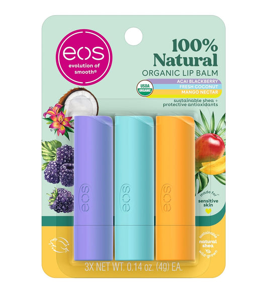 eos Natural Shea Lip balm, Acai Blackberry, Fresh Coconut, Mango Nectar 3-Pack Sticks