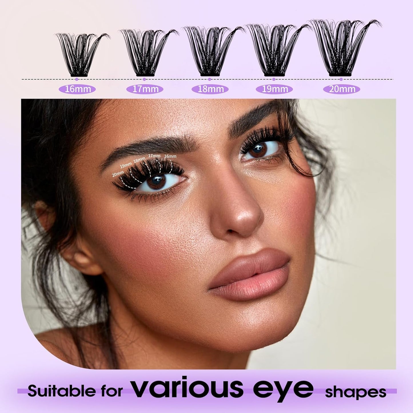 Lash Clusters Kit for Using at Home: Ultra-light, DIY, Natural, Fluffy, Wispy, Waterproof, Anime, Manga, Cat Eye, D Curl, 16-20mm, 100P+200P, Wendy, RT318