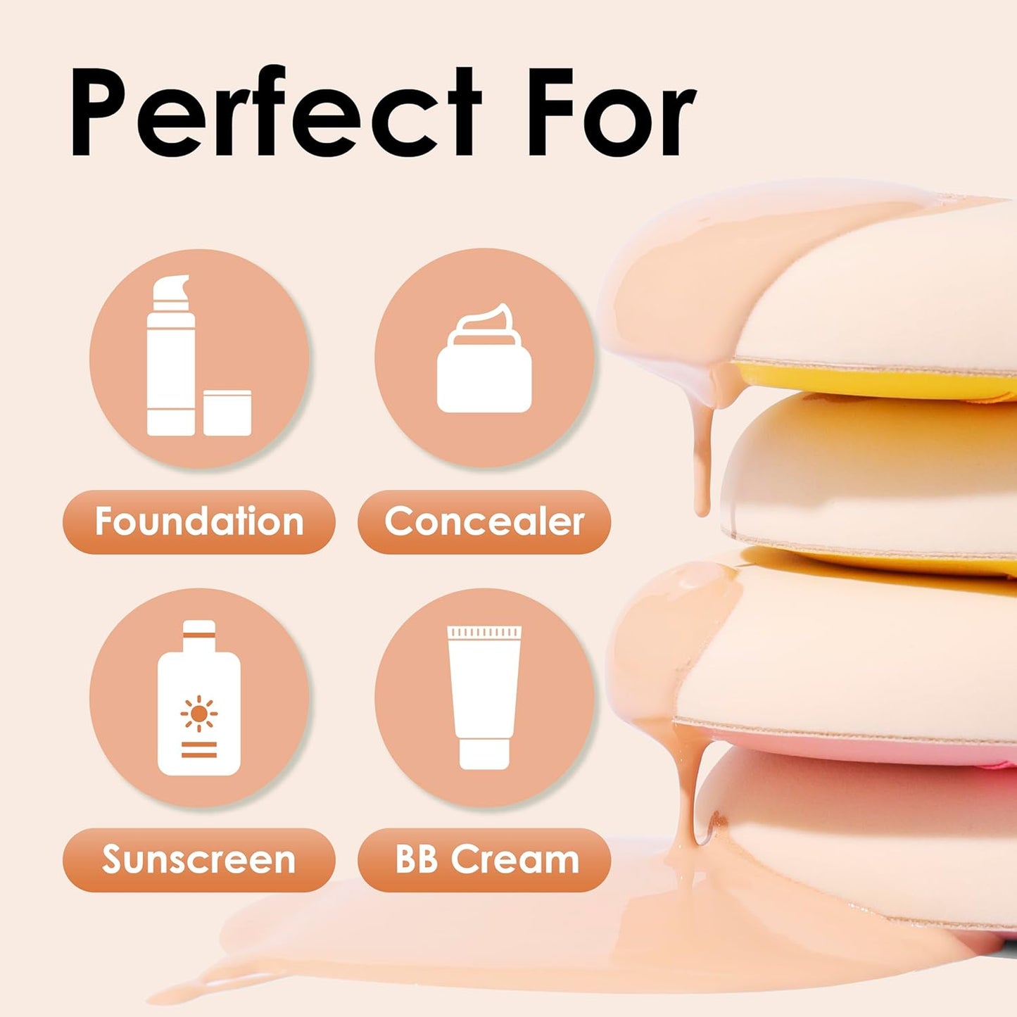 4Pack Brown Makeup Sponge For Foundation Concealer And Powder, Latex Free Blender Sponge For Natural And Easy Makeup Soft Long-lasting, Pack for 2X-Large and 2 Medium