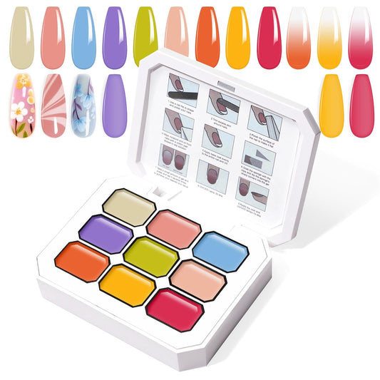 Gradient Painting Gel, 9 Bright Colors Ombre Gel Nail Polish Orange Yellow Blue for Pigment Pat Aura Nails French Manicure Soak Off UV Long-lasting Home Salon DIY Nail Art Joy Tints