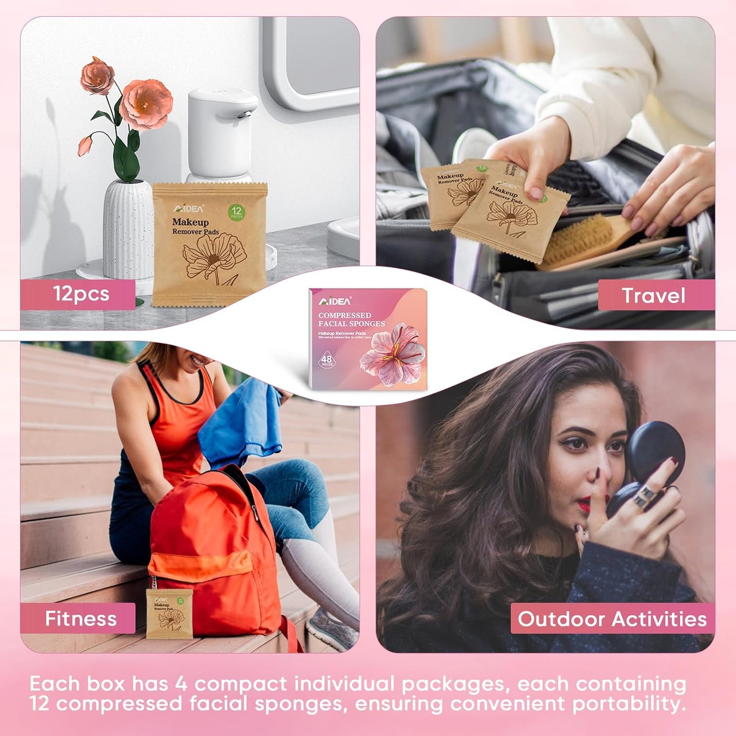 AIDEA 48Count Compressed Facial Sponges White, Reusable Makeup Remover Pads, Travel Essentials, Face Cleansing Pads, Natural Cellulose Cosmetic Spa Sponges for Facial Cleansing, Exfoliating