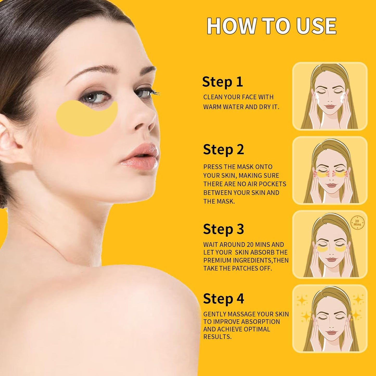 24K Gold Eye Masks for Dark Circles and Puffiness 70PCS, Under Eye Patches for Puffy Eyes Treatment, Under Eye Mask w/Caffeine, Hyaluronic Acid, Peptides for Eye Bags Treatment, Eye Mask Skincare