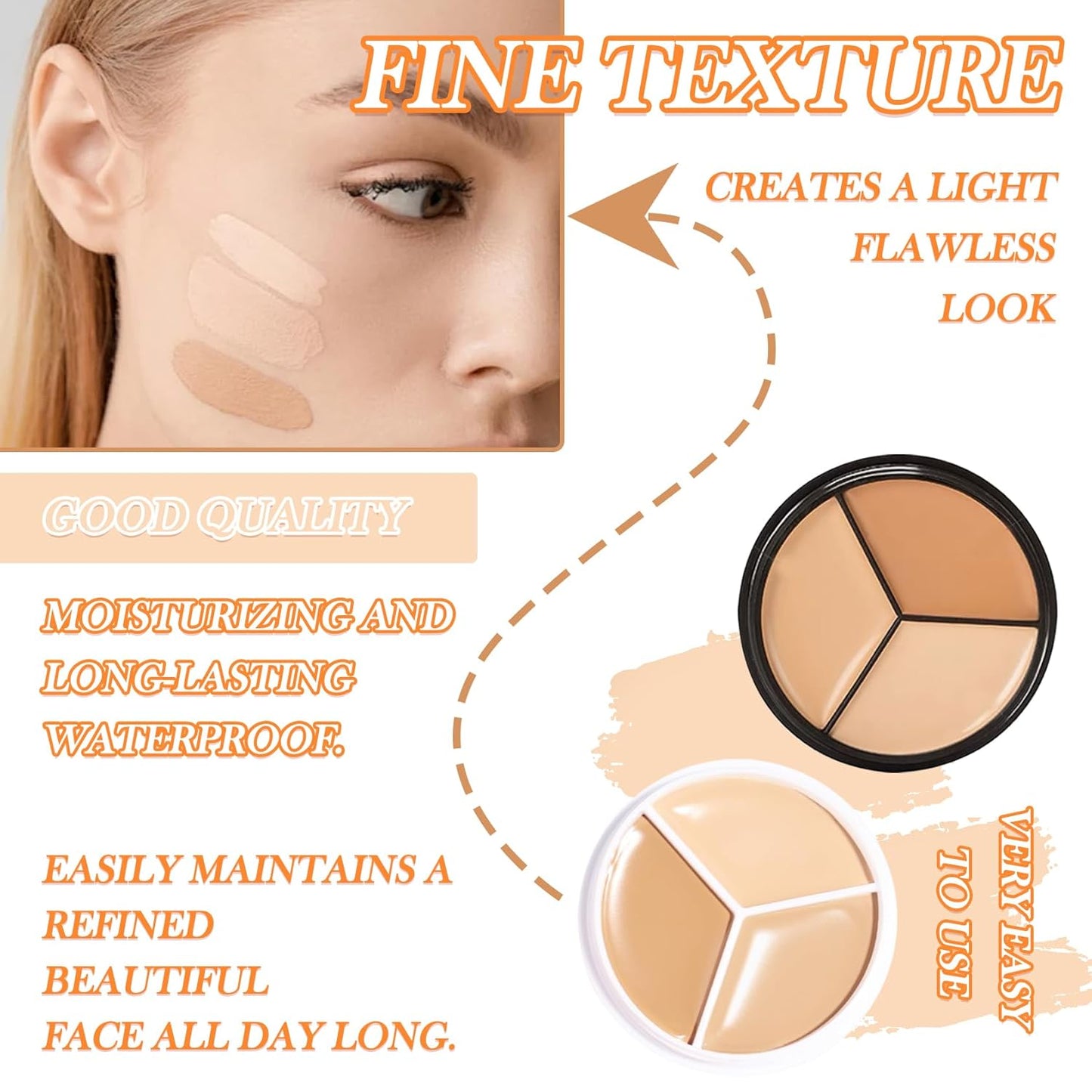 3 Colors Correcting Concealer Makeup Cream Contour Palette,Cream Makeup Palette,Contouring Foundation Highlighting Concealer Palette with Bursh,Professional Concealer Foundation Palette for Women