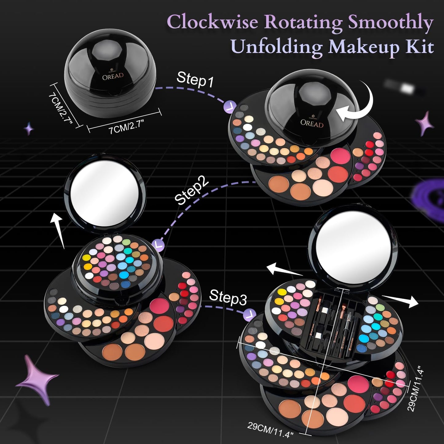 Color Nymph Makeup Kit For Teen Girls, Ball Case Full Kit Makeup Kit For Beginner Practice Professional Makeup Set with 60 colors eyeshadows, 11 colors lip glosses, Highlighter Bronzer Mascara etc