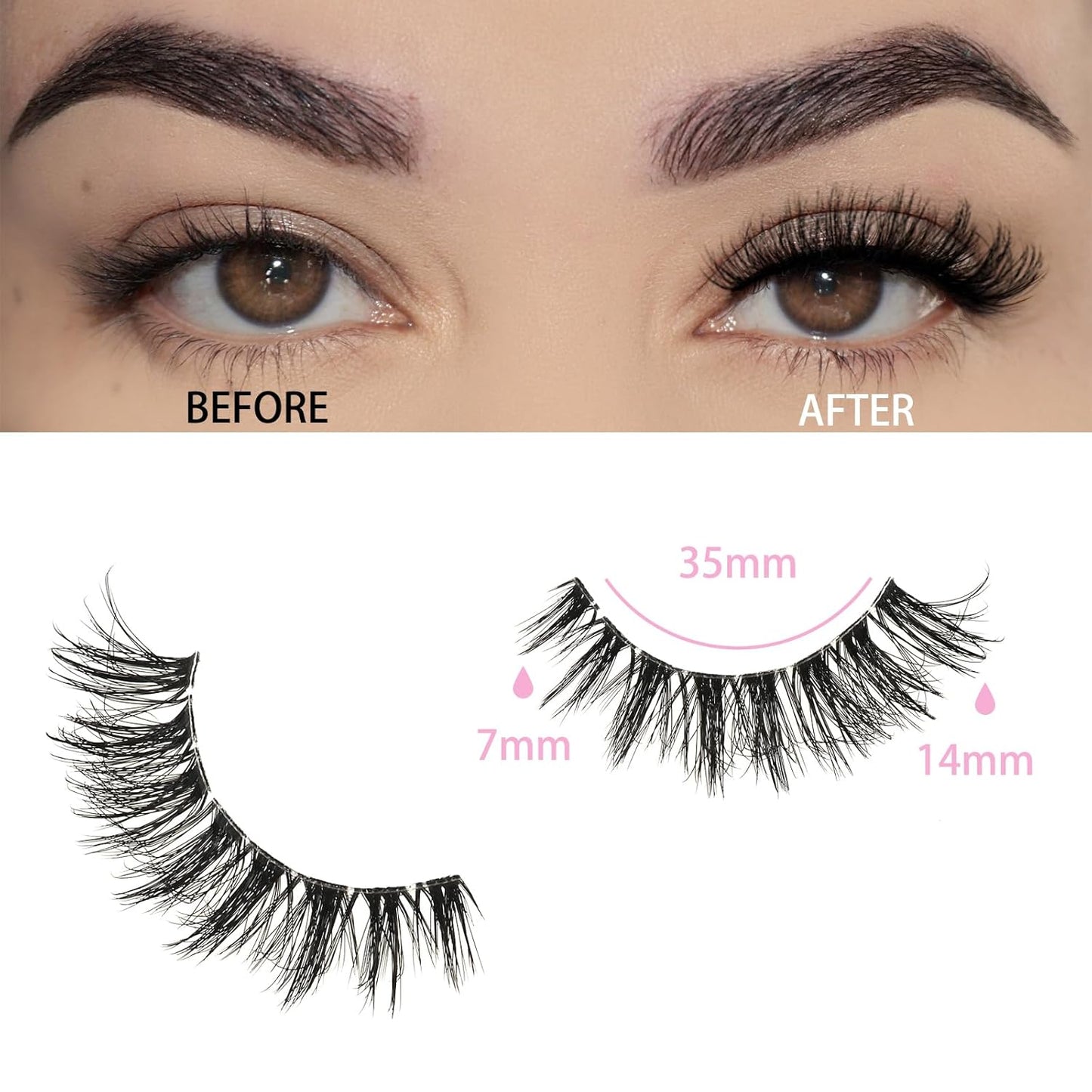 FARRED Cat Eye Lashes False Eyelashes Short Wispy Lash Strips Volume Eyelash 14 Pairs Cateye Medium Length False Clear Band Lashes Natural Looking Hybrid Clusters Full Strip Lashes (F29 | 7-14mm)