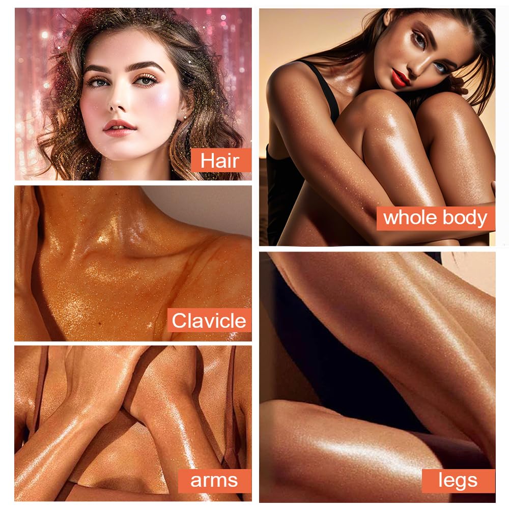 Glitter Body Highlighter Powder Body Shimmer Sparkle Face Brightening Highlighter Powder for Face Eyes Body Glow Makeup With sponge head（08#）