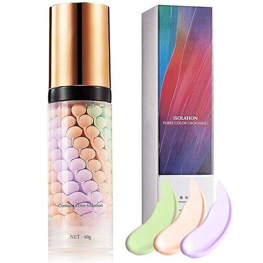 1 Pcs One Step Color Corrector,Natural Isolation Cream,Face Primer Makeup Tricolor Tinted Moisturizer,Oil Control & Moisturizing Skin Tone Correcting and Brightening Primer Concealer Foundation