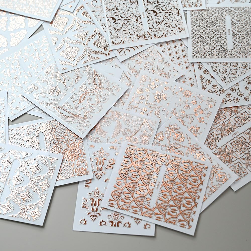 30 Sheets Rose Gold Lace Line Nail Stickers 3D Self Adhesive Nail Art Charms Sticker Decals for Crafts Supplies Accessories (ST-RG)
