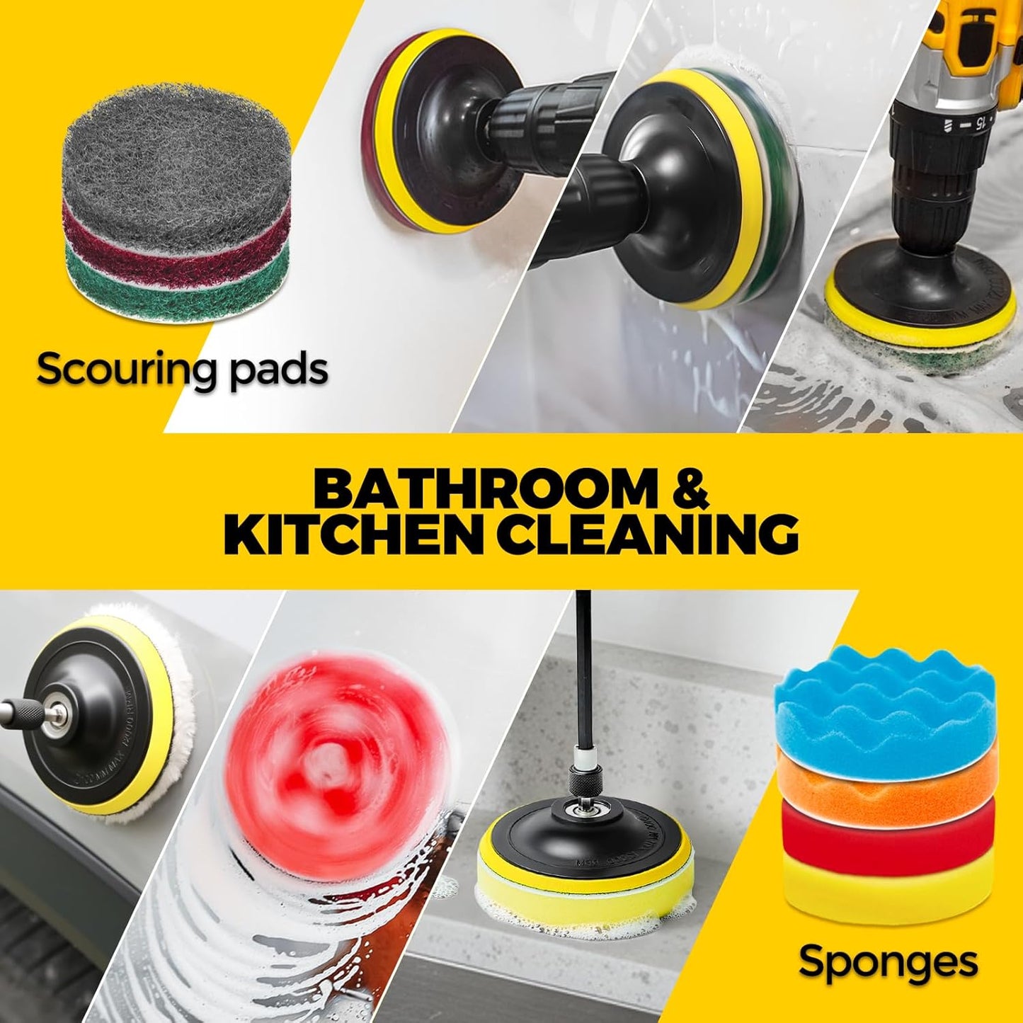 Holikme 22Pack Drill Brush Attachments Set, Scrub Pads & Sponge, Buffing Pads, Power Scrubber Brush, Car Polishing Pad Kit,Wax Applicator Pad,Car Cleaning Kit,Cleaning Supplies,Masonry Brushes(Blue)