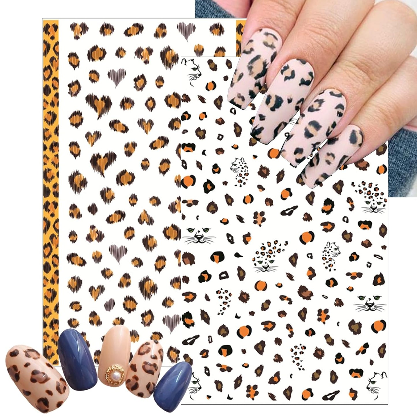 8Sheets Leopard Nail Stickers for Nail Art,3D Self-Adhesive Nail Decals Holographic Leopard Snake Tiger Nail Sticker Colorful Leopard Print Pattern Nail Design for Women Girls DIY Manicure Decoration
