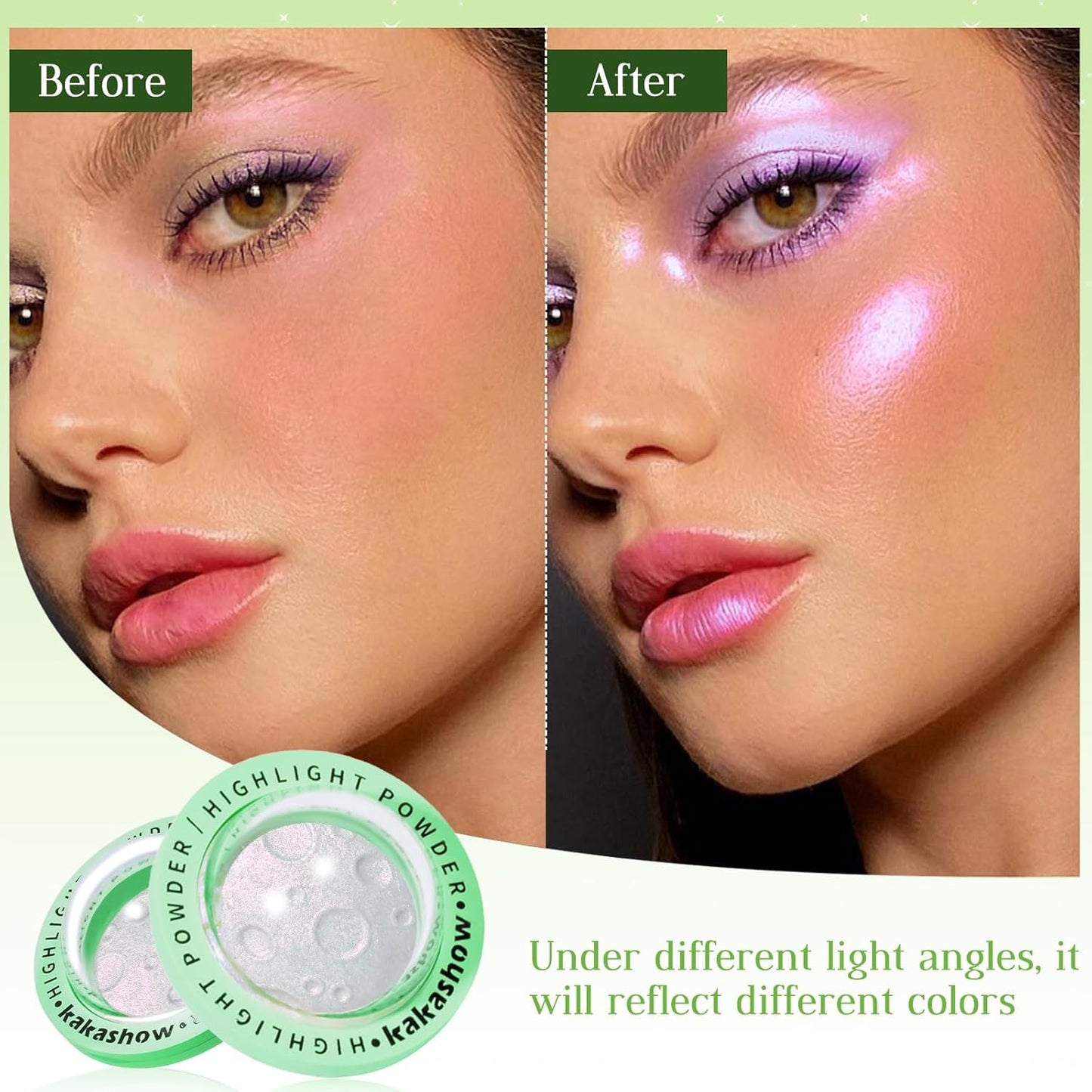 Highlighter Palette, Chameleon Face Shimmer Blush Makeup, Multichrome Glitter Holographic Iridescent Purple Sparkle, Rainbow Color Shifting Eyeshadow Cheek Contour Highlight Creamy Powder Pallet