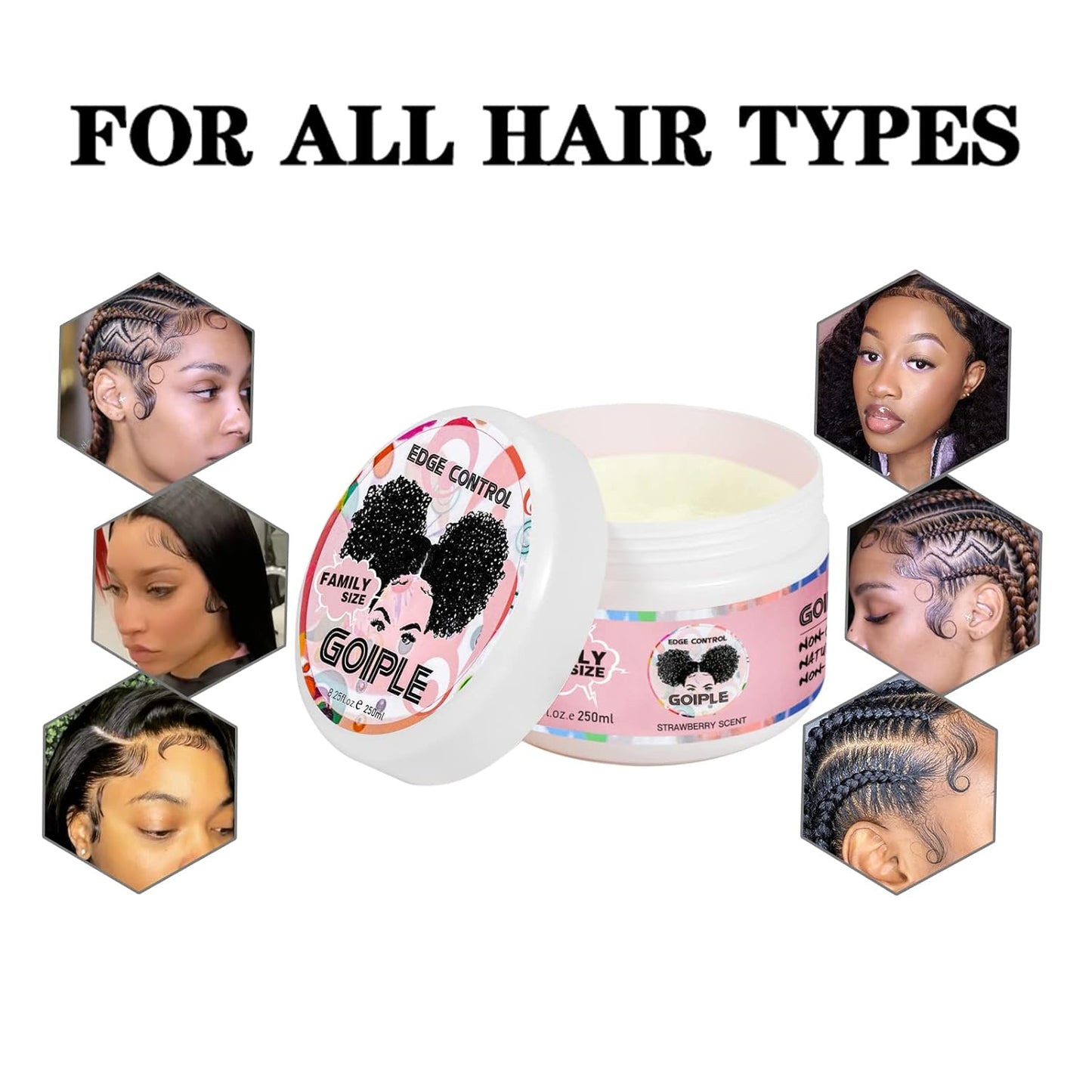 Goiple 8.25 OZ Edge Control Wax for Women, Non-greasy Edge Smoother, Hair Gel for All Hair Types, No Flaking, Extra Strong Hold Water-based Edge Stay Gel