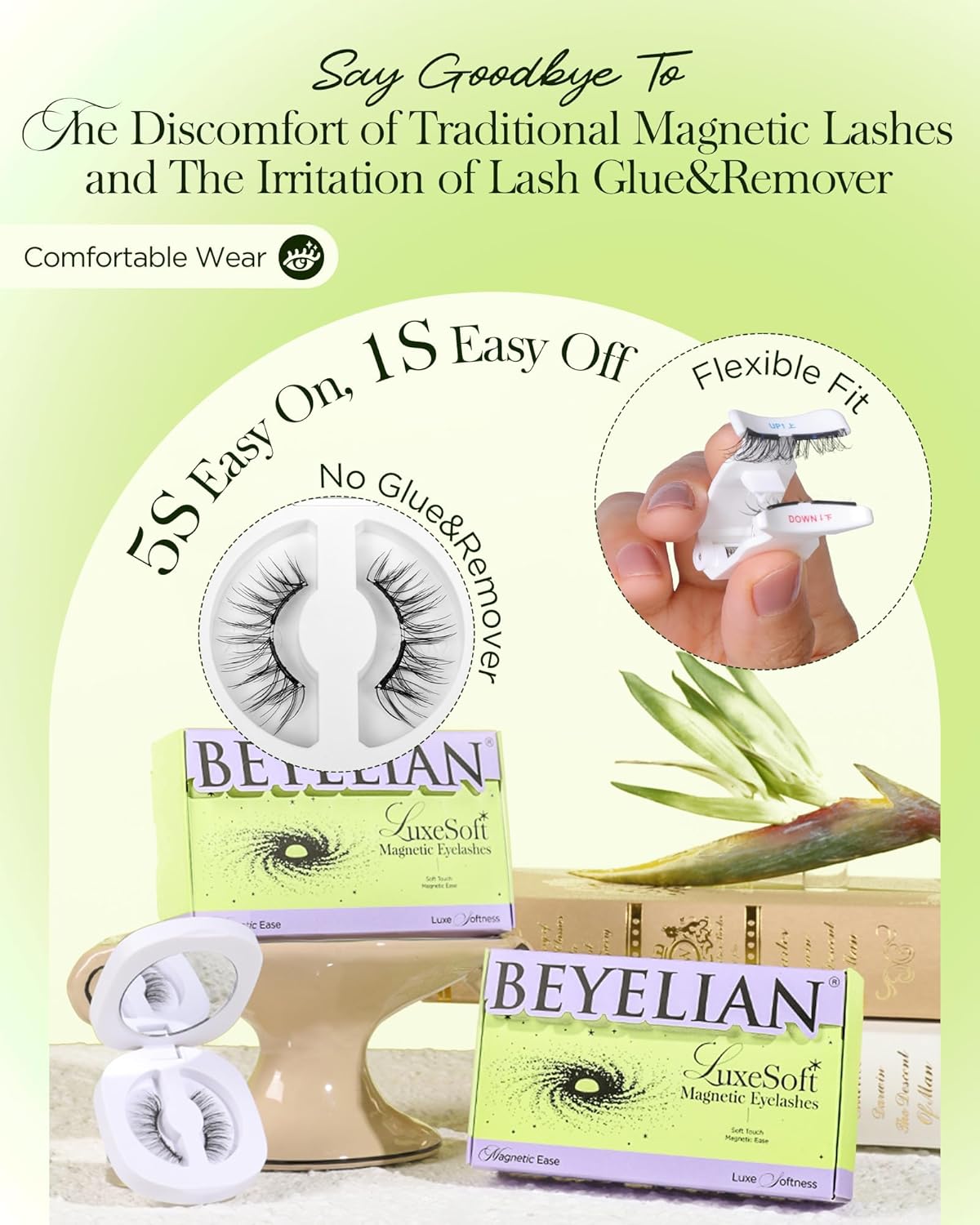 BEYELIAN Magnetic Eyelashes with Applicator Kit, Reusable Natural Look False Lashes, No Glue Needed Soft Magnetic Lashes for Eye MAC-27 (Lightweight & Comfortable)