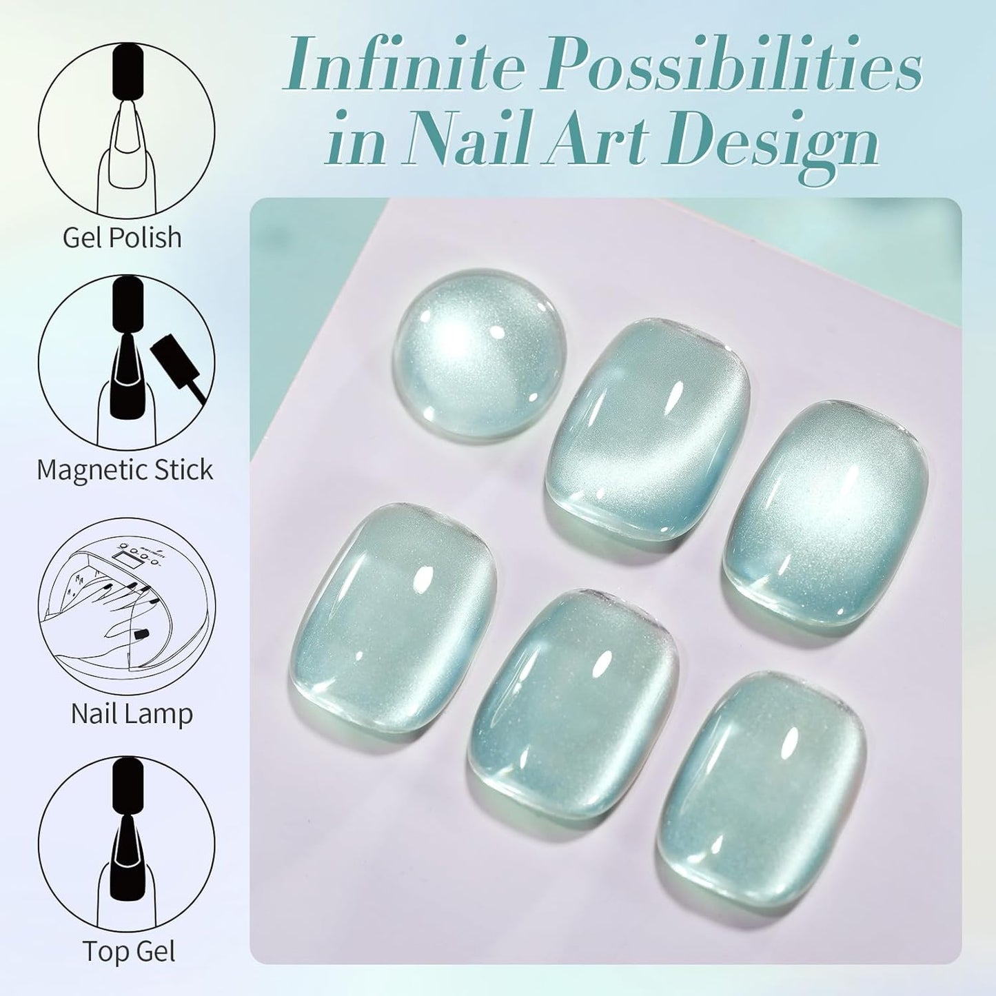 Born Pretty Cat Magnetic Eye Gel Nail Polish, Green Moonlight Cat Magnetic Gel, Glass Shiny Effect Green Soak Off Nail Art Salon Manicure Home Gift 15ml