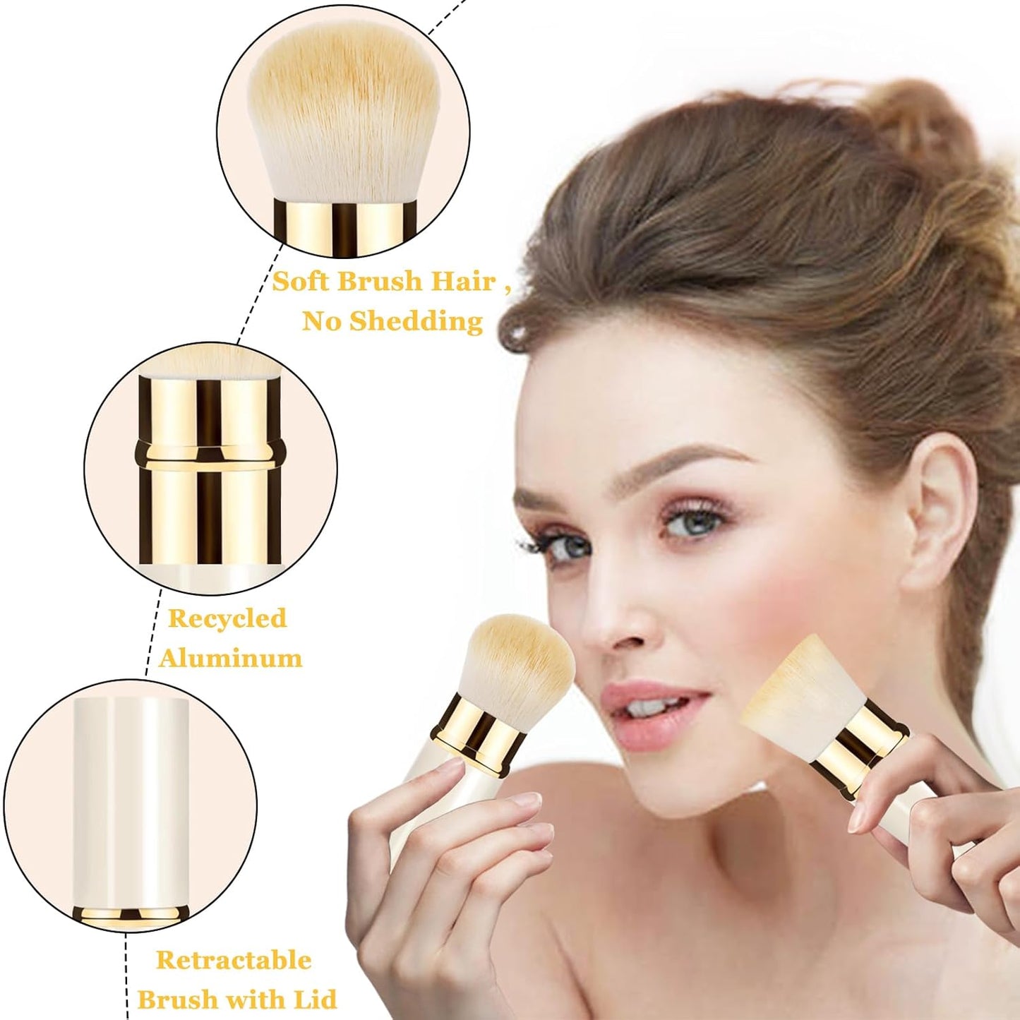 Retractable Kabuki Makeup Brush 2 Pack, Travel Powder Foundation Makeup Brush Face Blush Brushes for Blending Liquid, Blush, Bronzer, Buffing, Sunscreen,Flawless Cosmetics