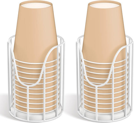 Luxspire Bathroom Cup Dispenser, 3-5oz Dixie Cup Dispenser, Metal Dixie Cup Holder, Disposable Paper Cup Holder for Bathroom, Cotton Pad Holder, Guest Bathroom Essentials, White, 2 Pack