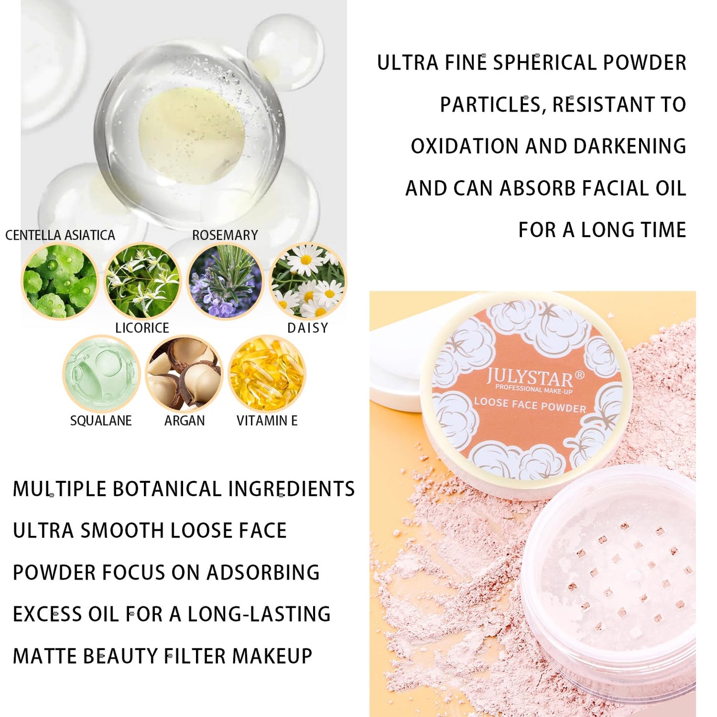 2PCS Loose Face Powder, Oil Control Minimizes Pores and Fine Lines, Baking Setting Powder Makeup, Soft Focus Effect Make Up Matte Ultra Flawless Finish,8g (01# Translucent)